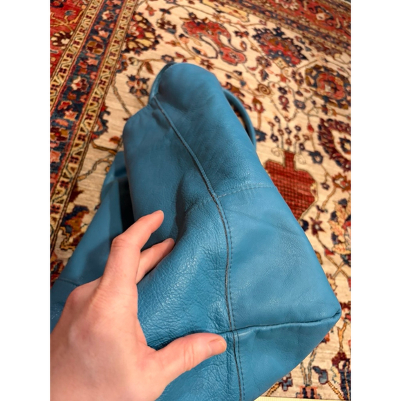 Newbark Blue Pebbled Leather Large Tote Bag Shoulder Carry Minimalist - Picture 4 of 9